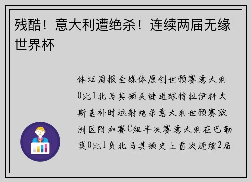 残酷！意大利遭绝杀！连续两届无缘世界杯